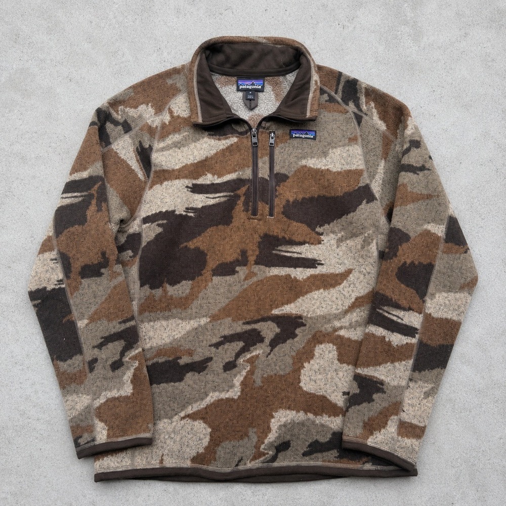 Patagonia Better Sweater 1/4 Zip Fleece Pullover Camo Brown Mens Medium